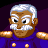 An old man in blue uniform, he has white hair and moustache, and brown skin.